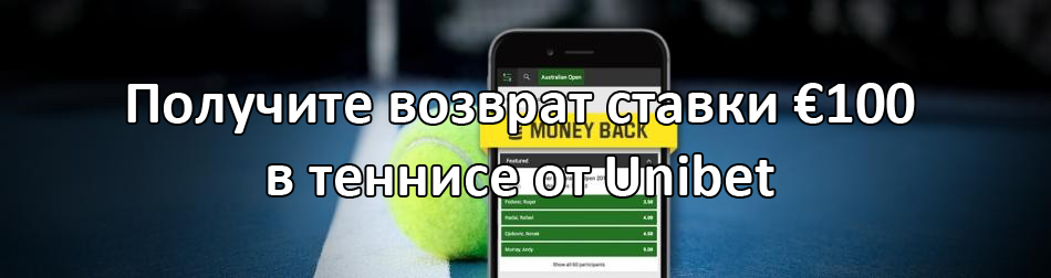 Получите возврат ставки €100 в теннисе от Unibet